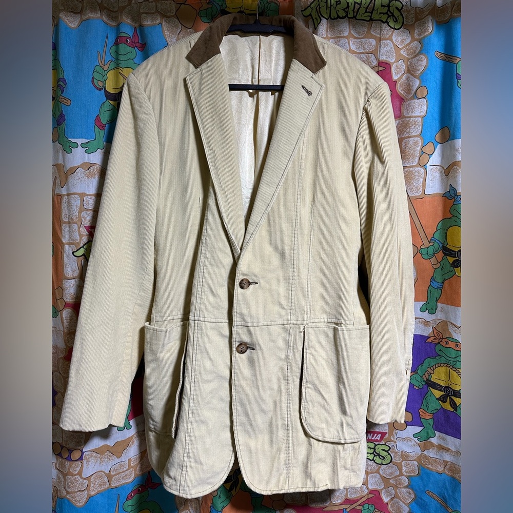 Beige Corduroy Blazer with Brown Accents